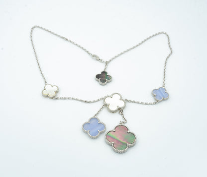 [Radiant Gem]¯CLOVER MOP CHALCEDONY NECKLACE SILVER 6 MOTIF