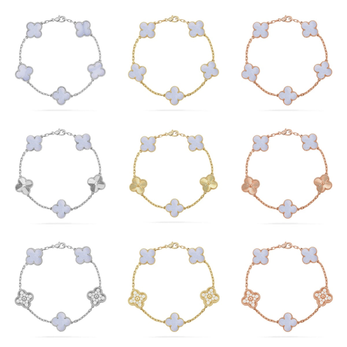 [Radiant Gem]New  CLOVER 5 MOTIF PURPLE CHALCEDONY BRACELET COLLECTION