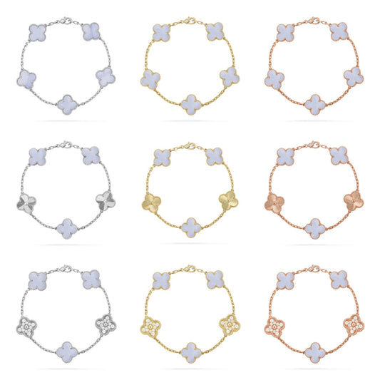 [Radiant Gem]New  CLOVER 5 MOTIF PURPLE CHALCEDONY BRACELET COLLECTION