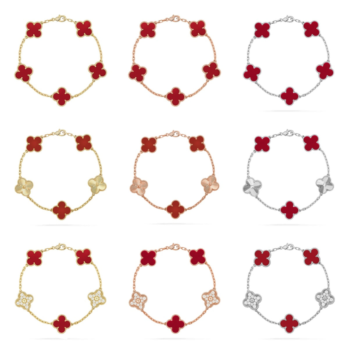 [Radiant Gem]New  CLOVER 5 MOTIF RED CORNELIAN BRACELET COLLECTION