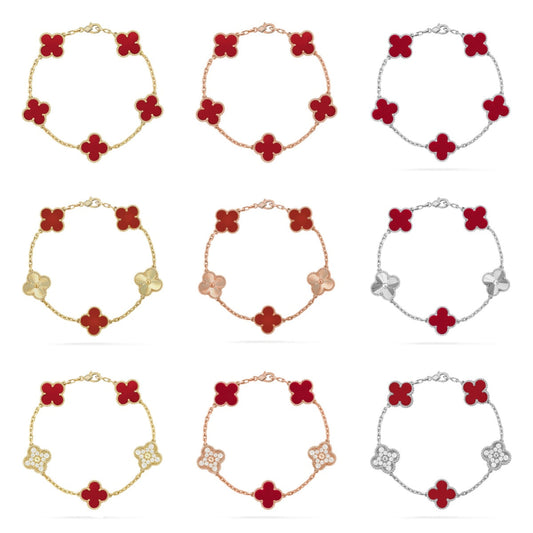 [Radiant Gem]New  CLOVER 5 MOTIF RED CORNELIAN BRACELET COLLECTION