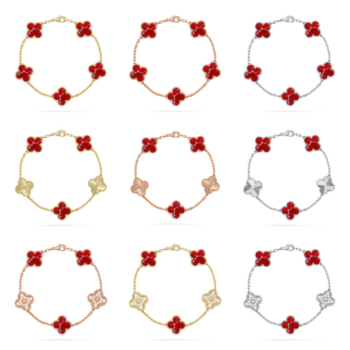 [Radiant Gem]New CLOVER 5 MOTIF RED PATTERN BRACELET COLLECTION