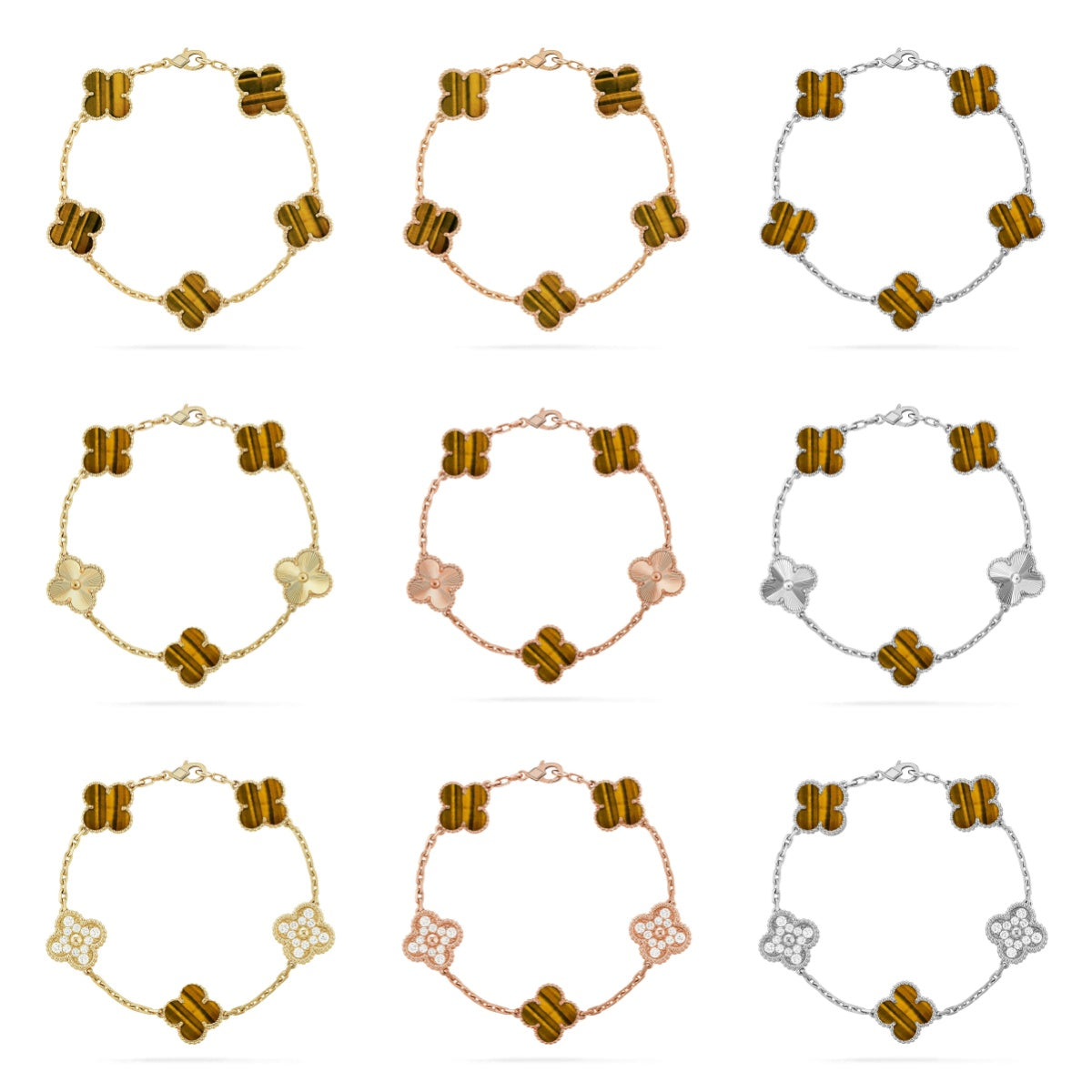 [Radiant Gem]New  CLOVER 5 MOTIFS TIGER EYE BRACELET COLLECTION