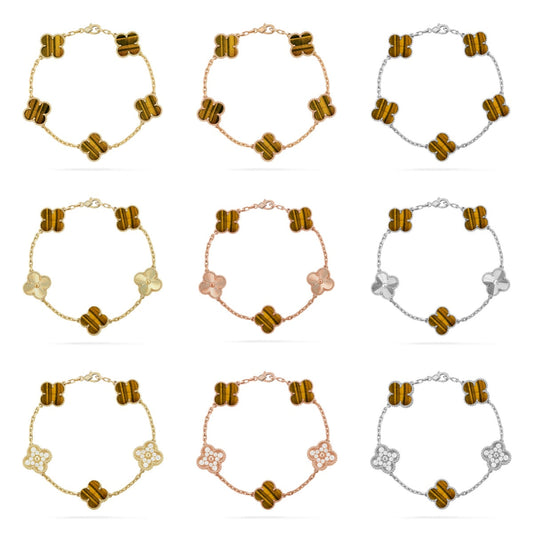 [Radiant Gem]New  CLOVER 5 MOTIFS TIGER EYE BRACELET COLLECTION