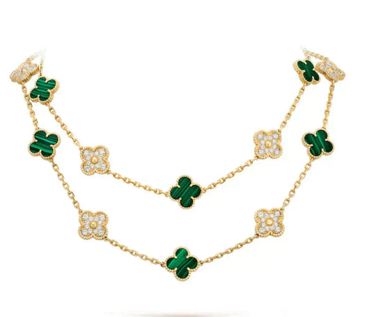 [Radiant Gem]¯CLOVER 20 MOTIFS MALACHITE DIAMOND NECKLACE