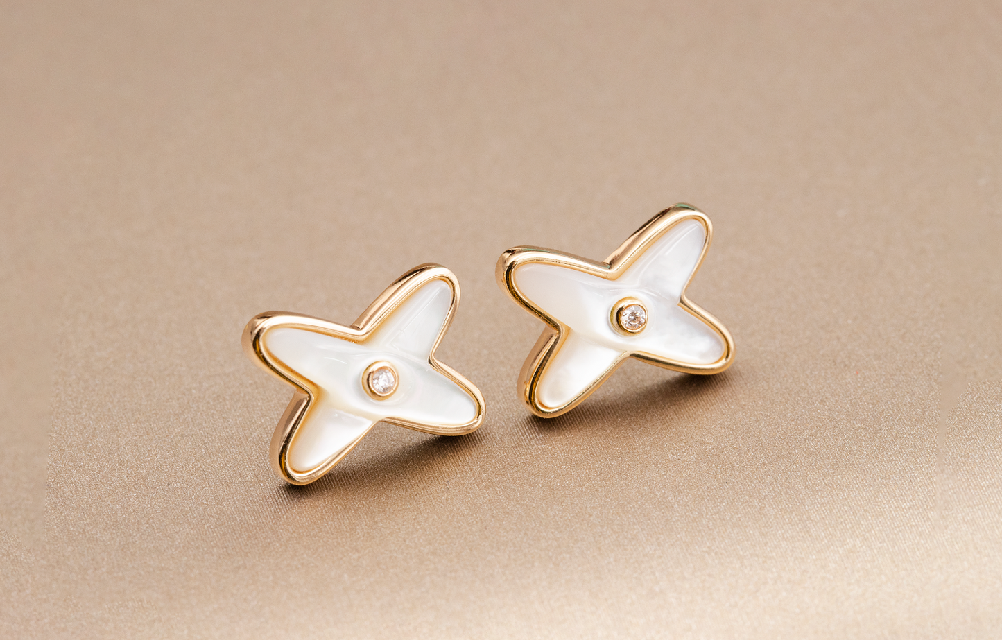 [Radiant Gem]¯JEUX DE WHITE MOP PINK GOLD DIAMOND EARRINGS
