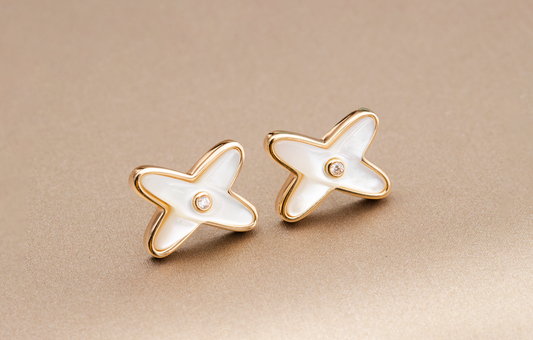 [Radiant Gem]¯JEUX DE WHITE MOP PINK GOLD DIAMOND EARRINGS