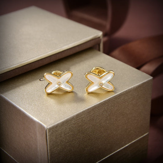 [Radiant Gem]¯JEUX DE WHITE MOP GOLD DIAMOND EARRINGS