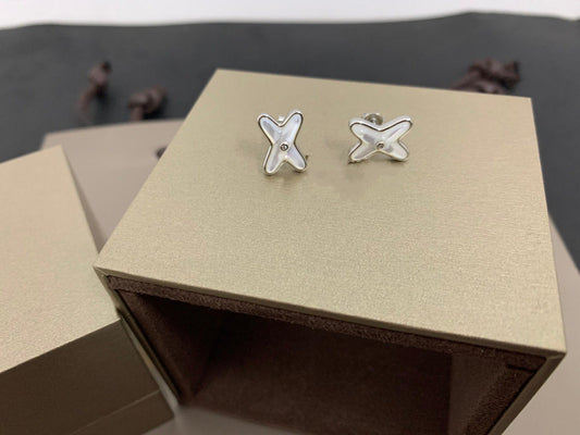 [Radiant Gem]¯JEUX DE WHITE MOP SILVER DIAMOND EARRINGS