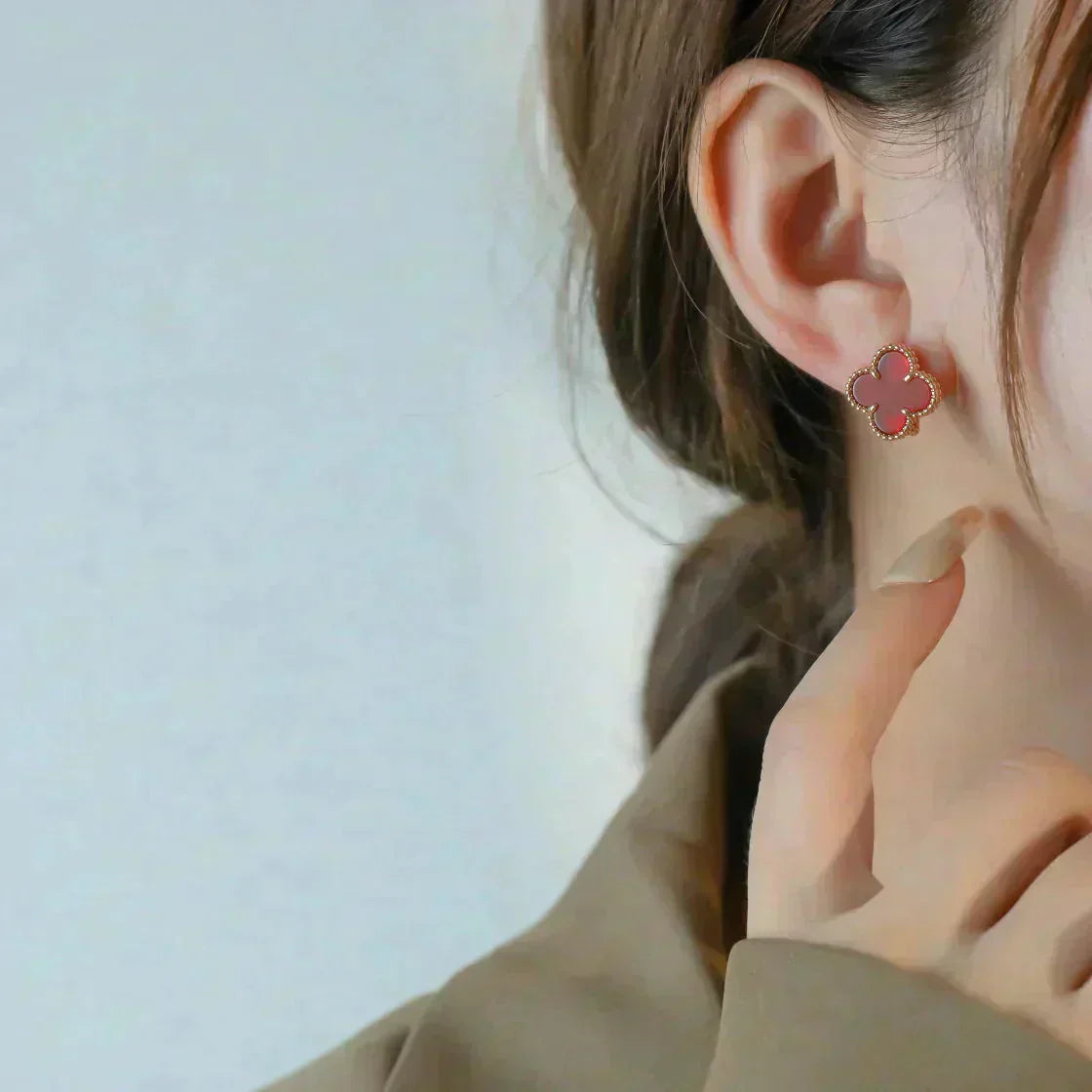 [Radiant Gem]¯CLOVER MEDIUM 1 MOTIFS CARNELIAN  EARRINGS