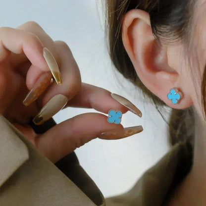[Radiant Gem]¯CLOVER MINI 9.5MM ONYX STUD EARRINGS SILVER