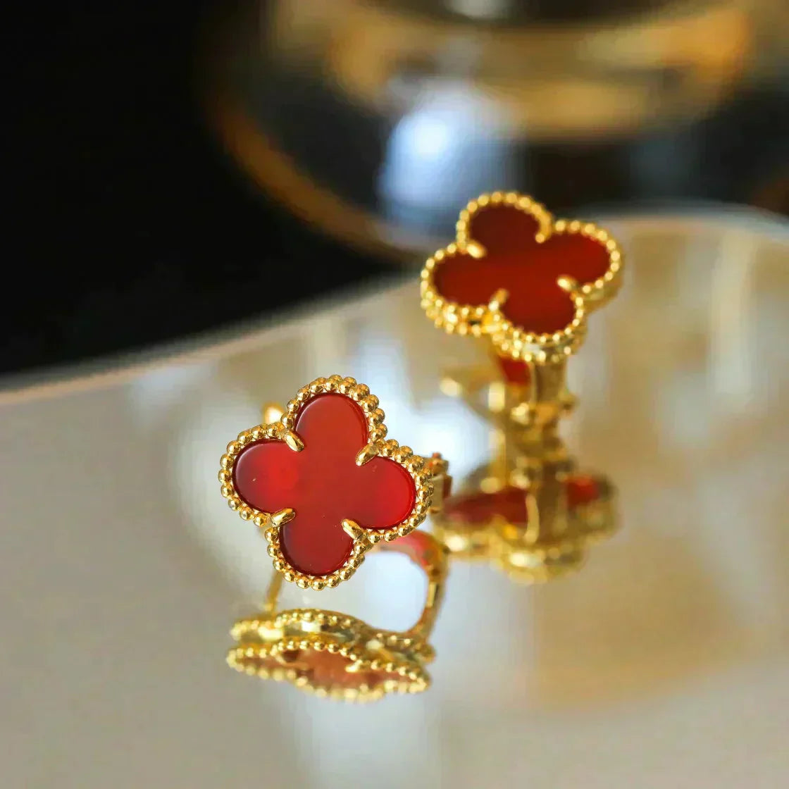 [Radiant Gem]¯CLOVER MEDIUM 1 MOTIFS CARNELIAN  EARRINGS