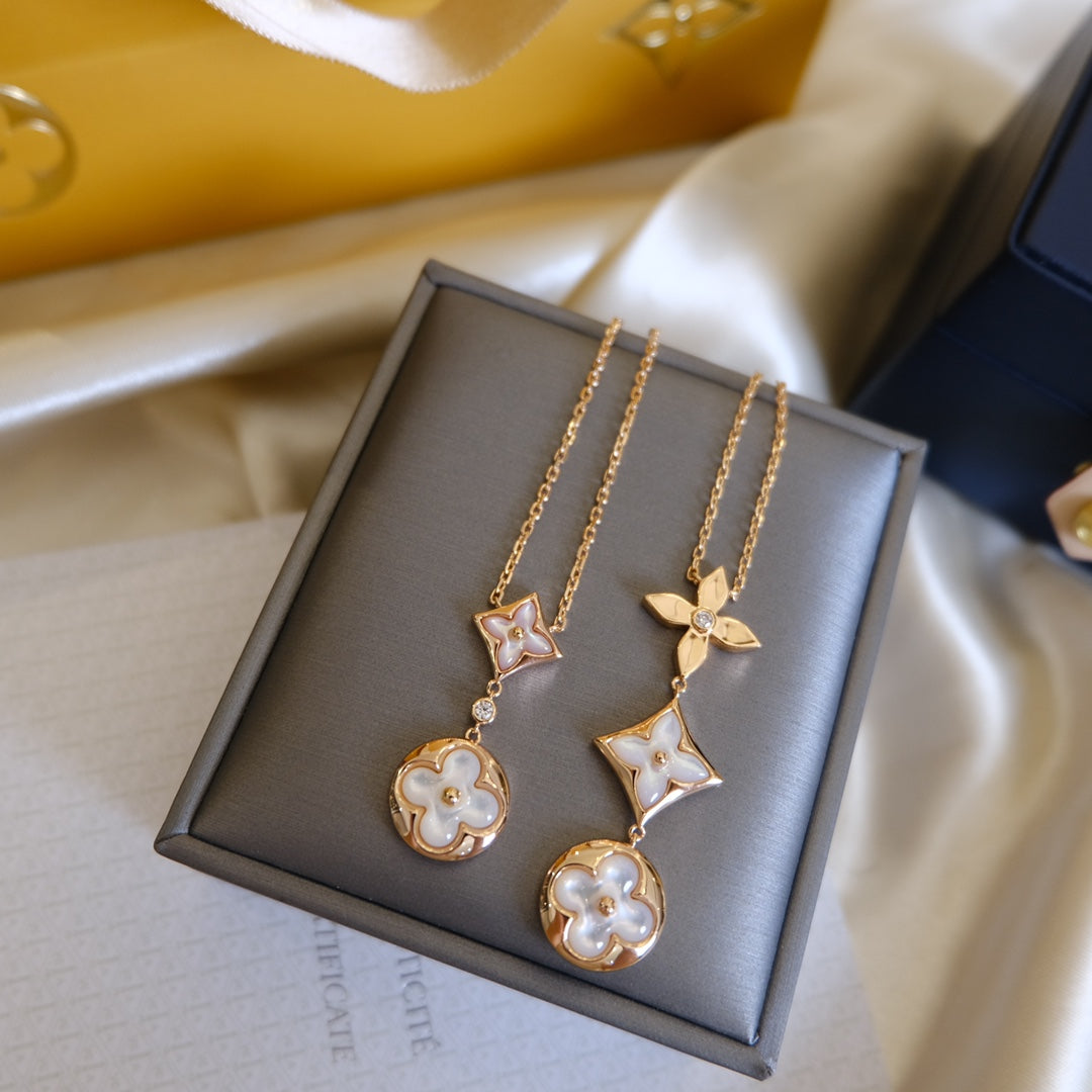 [Radiant Gem]¯COLOR BLOSSOM LARIAT NECKLACE PINK GOLD WHITE MOTHER PEARL AND DIAMOND