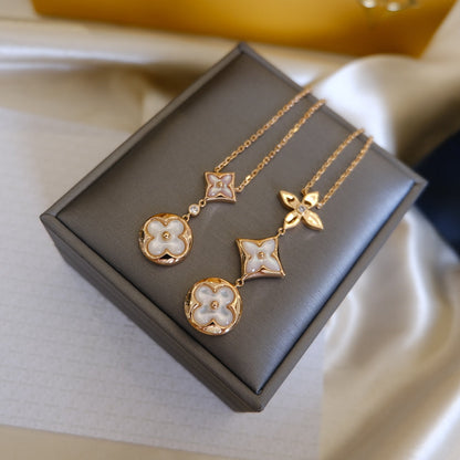[Radiant Gem]¯COLOR BLOSSOM LARIAT NECKLACE PINK GOLD WHITE MOTHER PEARL AND DIAMOND