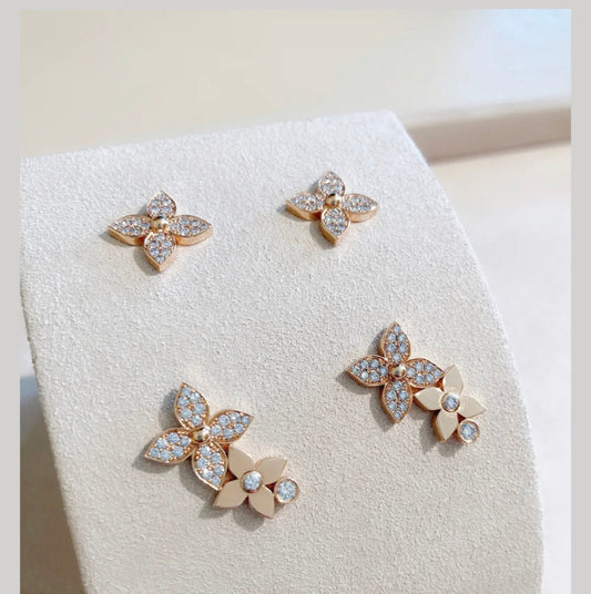 [Radiant Gem]¯STAR BLOSSOM STUD EARRINGS PINK GOLD DIAMONDS