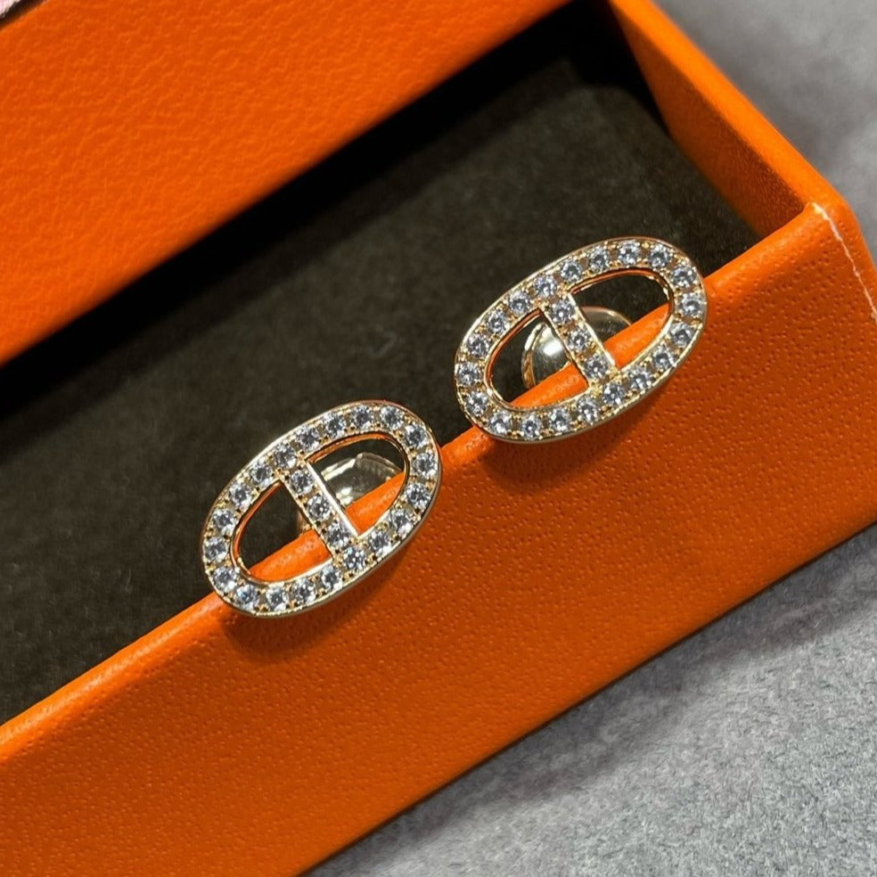 [Radiant Gem]¯HM FULL DIAMOND PIG NOSE STUD EARRINGS