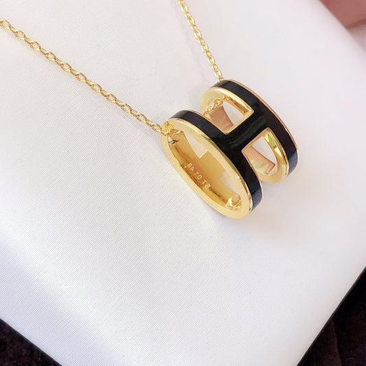 [Radiant Gem]¯HM CLIC BLACK ENAMEL GOLD NECKLACE