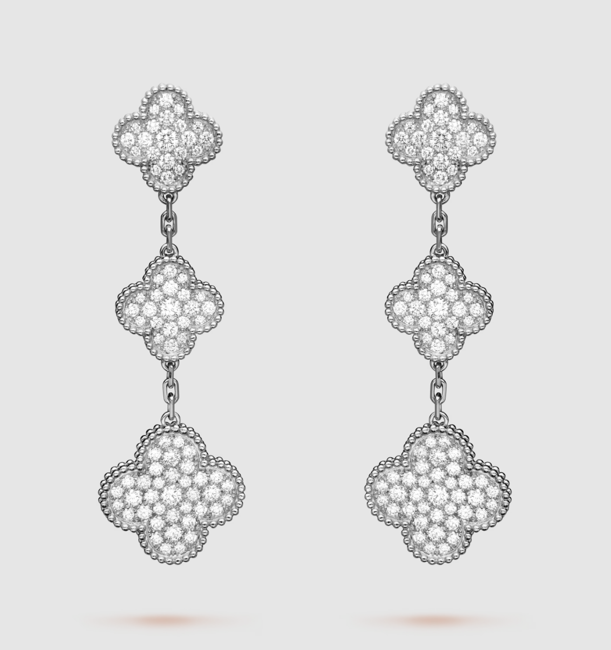 [Radiant Gem]¯CLOVER 3 MOTIF DIAMOND SILVER DROP EARRINGS