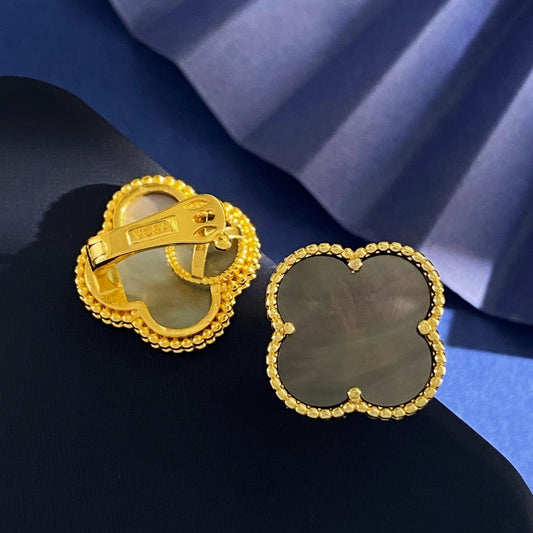 [[Radiant Gem]¯]CLOVER  20MM GRAY MOP EARRINGS