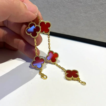 [Radiant Gem]New  CLOVER 5 MOTIF RED CORNELIAN BRACELET COLLECTION