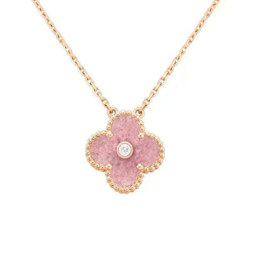 [Radiant Gem]¯CLOVER 15MM DIAMOND RHODONITE NECKLACE
