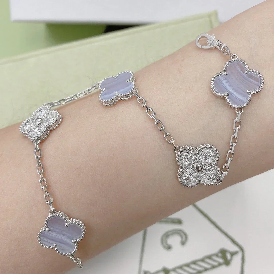 [Radiant Gem]New  CLOVER 5 MOTIF PURPLE CHALCEDONY BRACELET COLLECTION