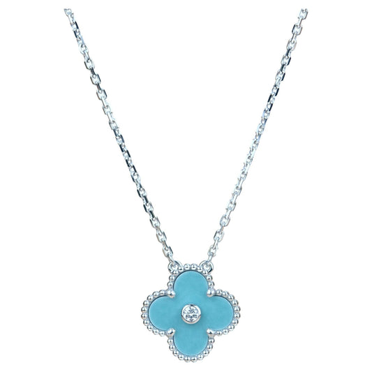 [Radiant Gem]¯CLOVER 15MM DIAMOND SVRES PORCELAIN  NECKLACE SILVER