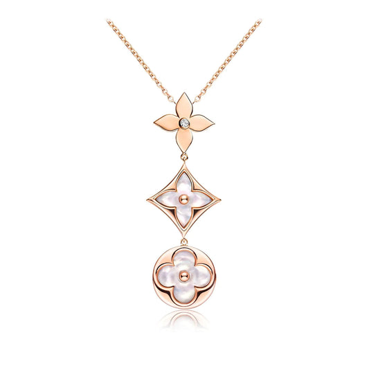 [Radiant Gem]¯COLOR BLOSSOM LARIAT NECKLACE PINK GOLD WHITE MOTHER PEARL AND DIAMOND
