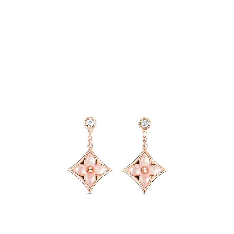 [Radiant Gem]¯DOUBLE STAR PINK GOLD MOP DROP EARRINGS