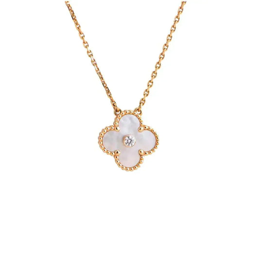 [Radiant Gem]¯CLOVER 15MM DIAMOND WHITE FRITILLARIA NECKLACE