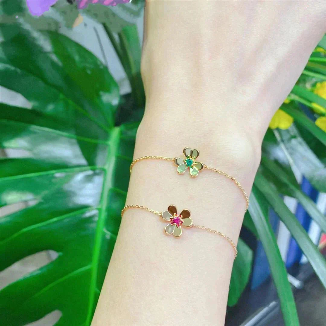 [Radiant Gem]¯FRIVOLE GOLD FLOWER PINK MALACHITE BRACELET