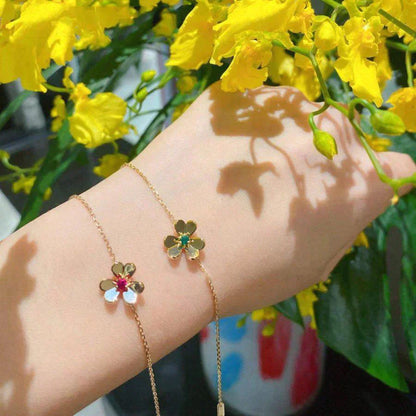 [Radiant Gem]¯FRIVOLE GOLD FLOWER PINK MALACHITE BRACELET