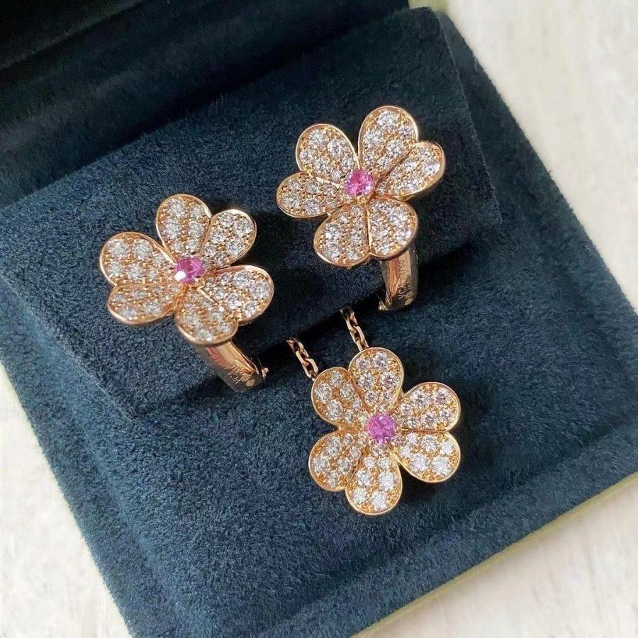 [Radiant Gem]¯FRIVOLE PINK GOLD FLOWER DIAMOND EARRINGS
