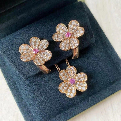 [Radiant Gem]¯FRIVOLE PINK GOLD FLOWER DIAMOND EARRINGS