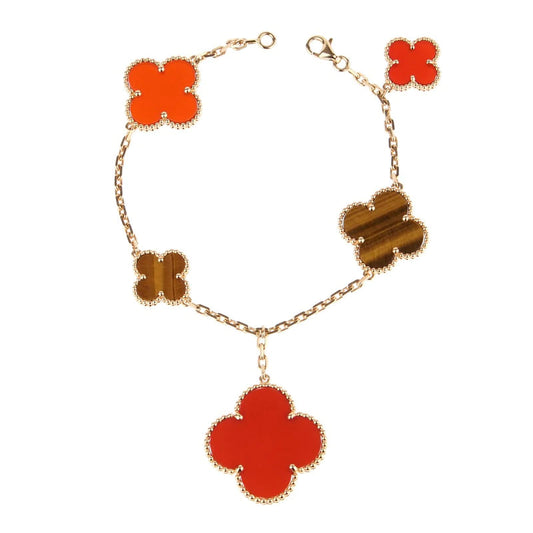 [Radiant Gem]¯CLOVER BRACELET 5 MOTIFS CARNELIAN TIGER EYE