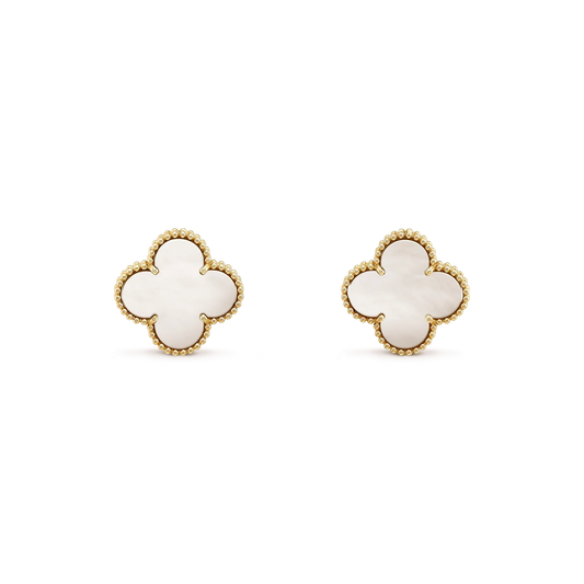 [Radiant Gem]¯CLOVER MEDIUM 1 MOTIFS  WHITE MOP STUD EARRINGS