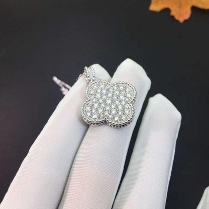[Radiant Gem]¯CLOVER 25MM SILVER FULL DIAMOND BIG CLOVER NECKLACE