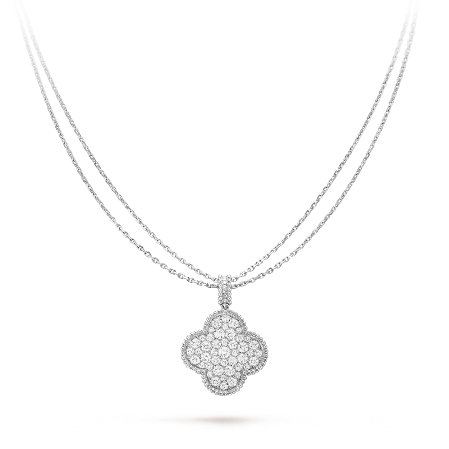 [Radiant Gem]¯CLOVER 25MM SILVER FULL DIAMOND BIG CLOVER NECKLACE