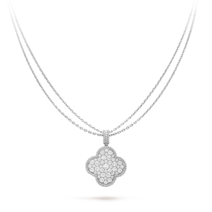 [Radiant Gem]¯CLOVER 25MM SILVER FULL DIAMOND BIG CLOVER NECKLACE