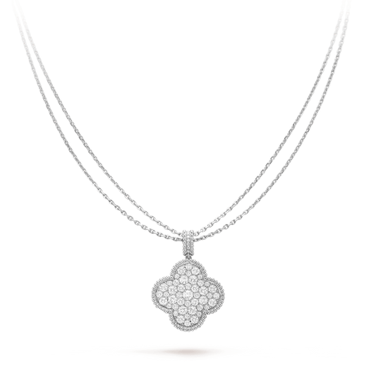 [Radiant Gem]¯CLOVER 25MM SILVER FULL DIAMOND BIG CLOVER NECKLACE
