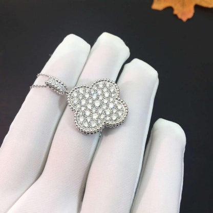 [Radiant Gem]¯CLOVER 25MM SILVER FULL DIAMOND BIG CLOVER NECKLACE