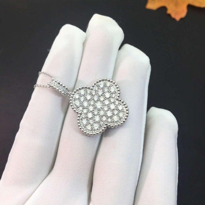 [Radiant Gem]¯CLOVER 25MM SILVER FULL DIAMOND BIG CLOVER NECKLACE