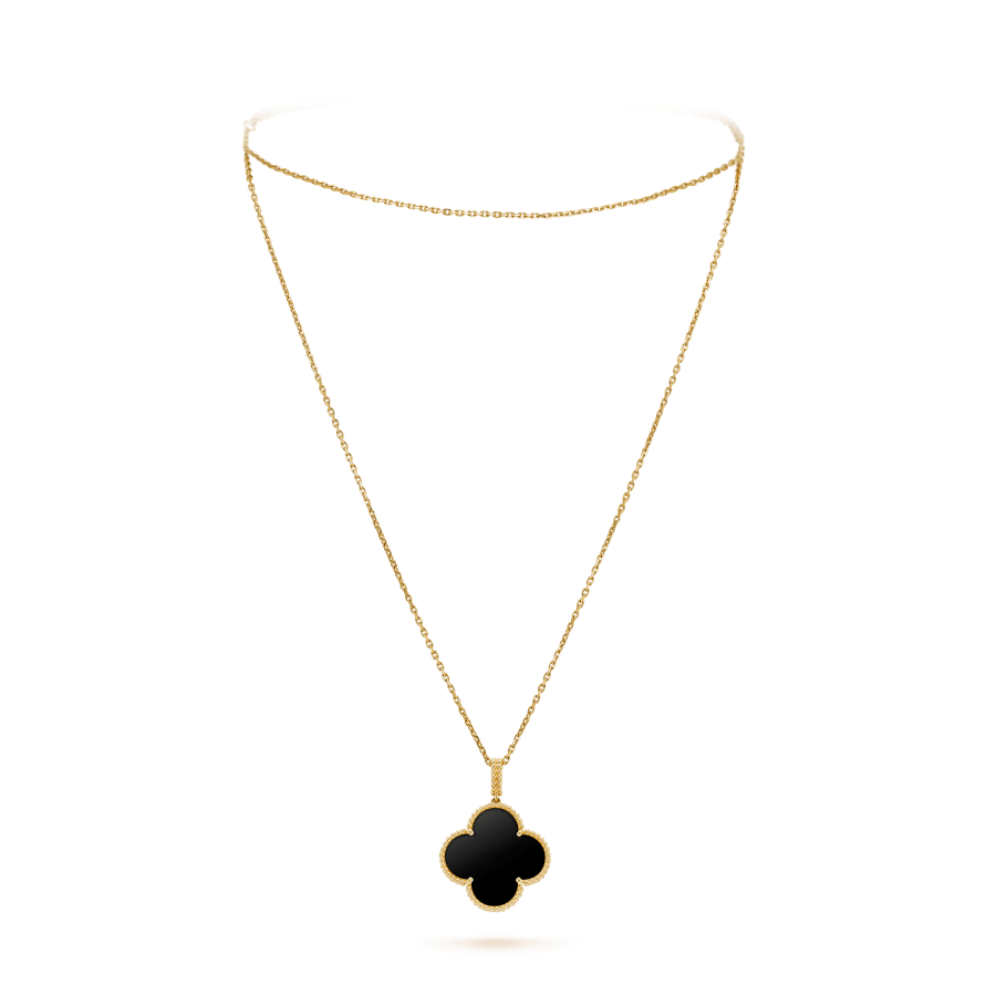[Radiant Gem]¯CLOVER 25MM GOLD ONYX BIG CLOVER NECKLACE