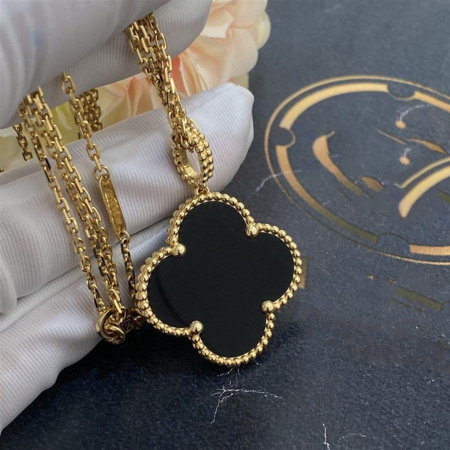 [Radiant Gem]¯CLOVER 25MM GOLD ONYX BIG CLOVER NECKLACE