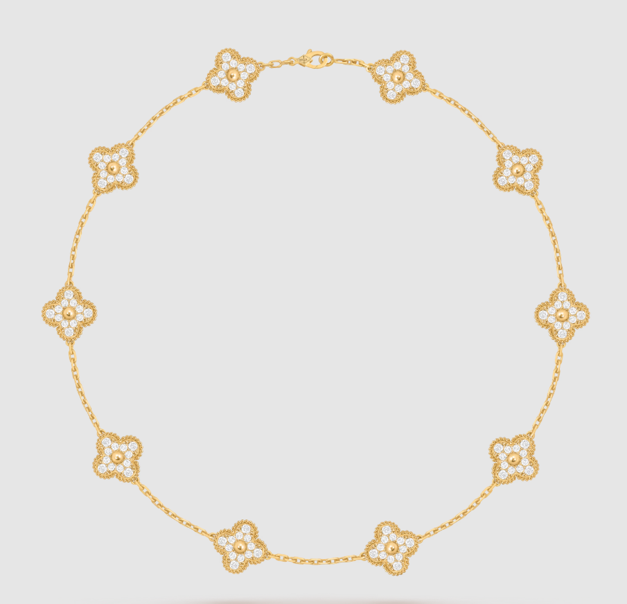 [[Radiant Gem]¯]CLOVER 10 MOTIFS FULL DIAMOND NECKLACE