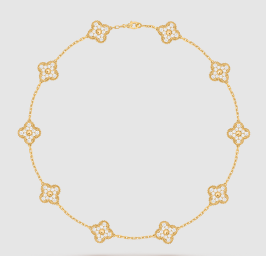 [[Radiant Gem]¯]CLOVER 10 MOTIFS FULL DIAMOND NECKLACE