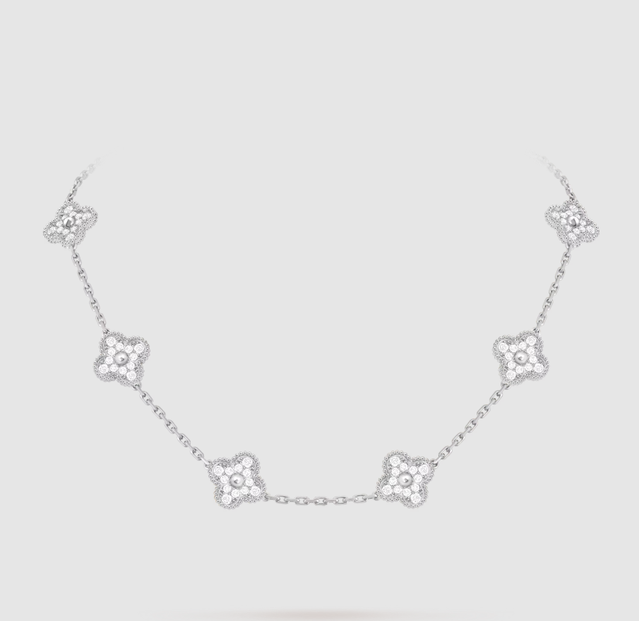[[Radiant Gem]¯]CLOVER 10 MOTIFS FULL DIAMOND NECKLACE