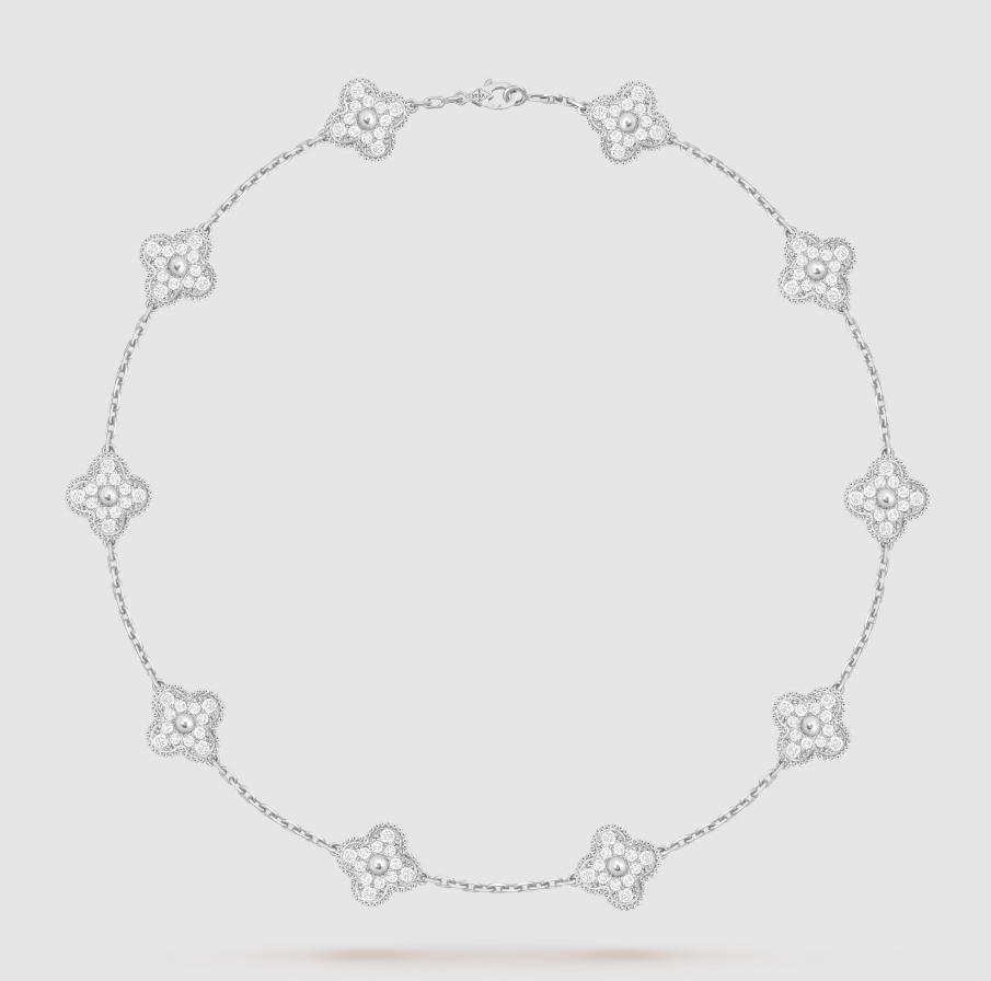 [[Radiant Gem]¯]CLOVER 10 MOTIFS FULL DIAMOND NECKLACE