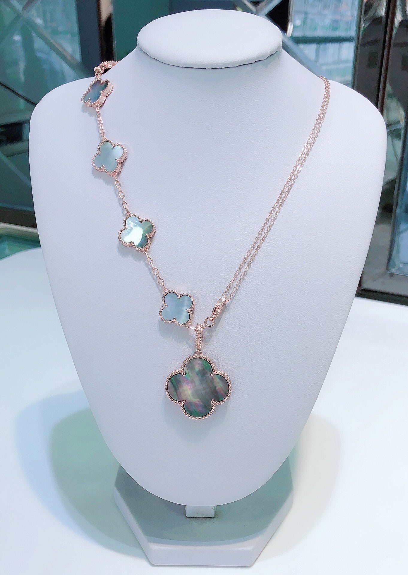 [Radiant Gem]¯COMBINED BRACELET 5 MOTIFS AND NECKLACE DARK MOP ROSE GOLD