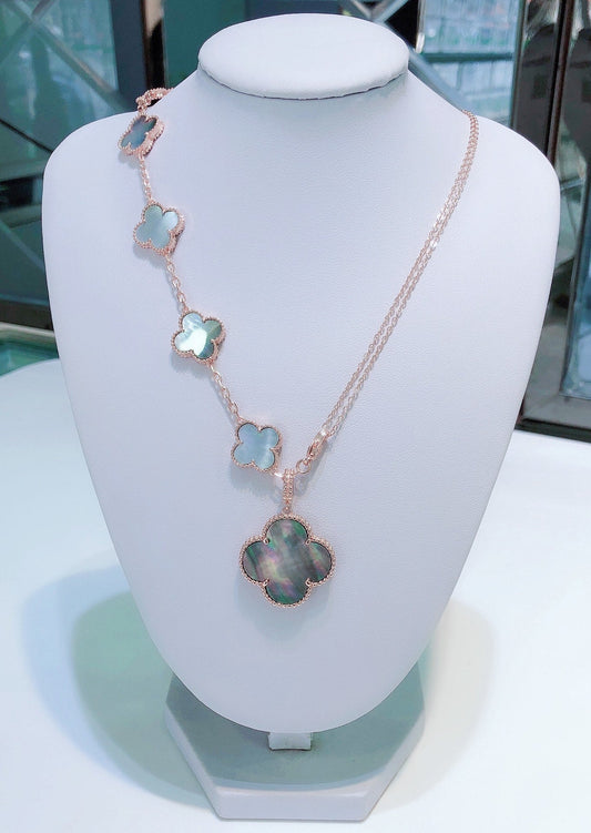 [Radiant Gem]¯COMBINED BRACELET 5 MOTIFS AND NECKLACE DARK MOP ROSE GOLD